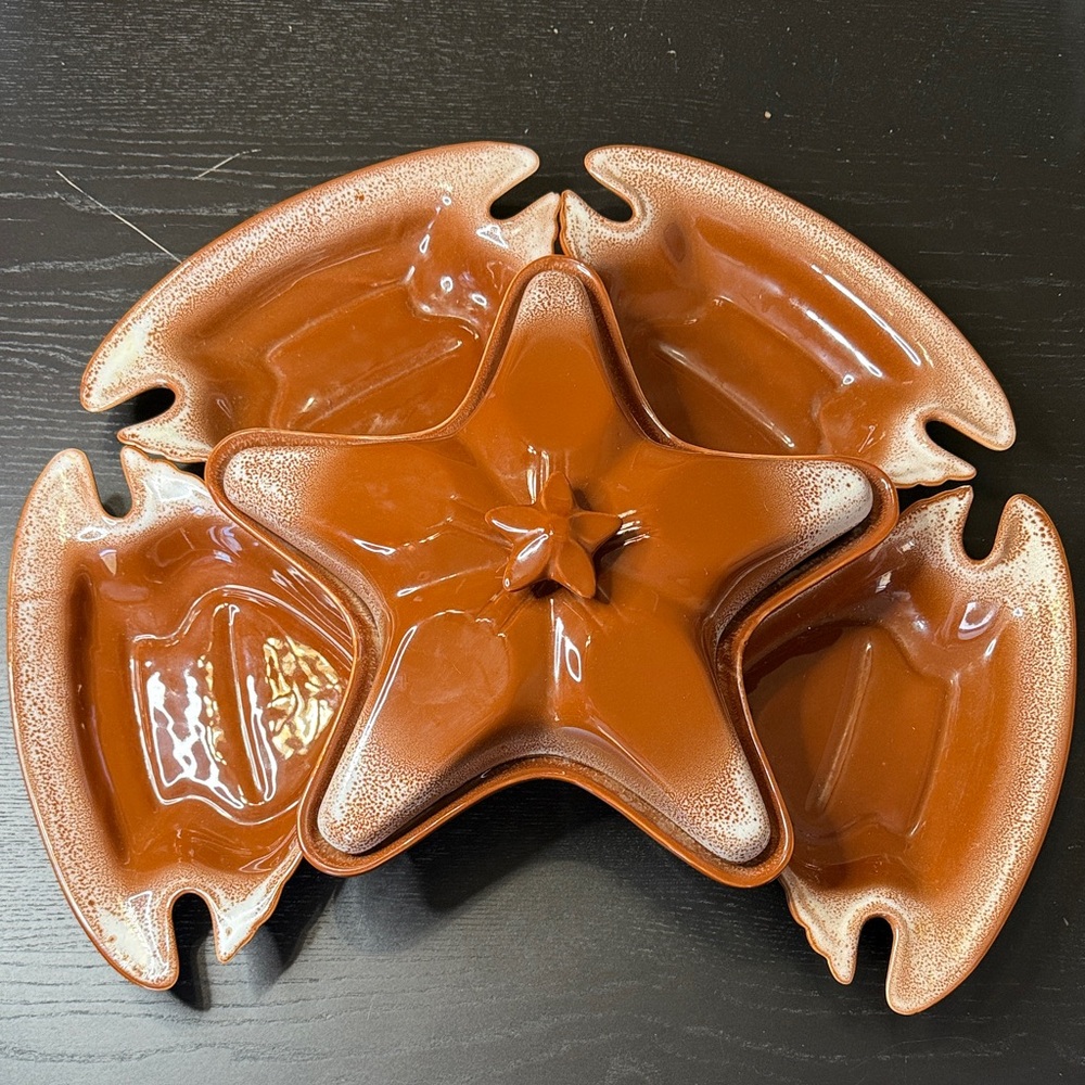 Vintage Rio Grande 6-piece Ceramic serving set, Made in Dallas TX 1955, Brown